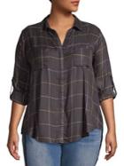 Lord & Taylor Plus Plaid Button-front Roll-tab Shirt