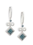 Effy 14k White Gold, White Diamond & Blue Diamond Drop Earrings
