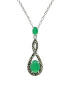 Designs Sterling Silver, Marcasite & Green Agate Pendant Necklace
