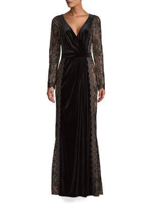 Tadashi Shoji Lace A-line Velvet Gown