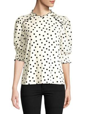 Imnyc Isaac Mizrahi Ruffle-neck Smocked-sleeve Top