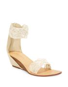 Cocobelle Lilly Embroidered Stacked Wedge Sandals