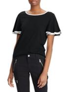 Lauren Ralph Lauren Two-tone Flutter-sleeve Top