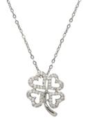 Lord & Taylor 14k White Gold And Diamond Clover Pendant Necklace