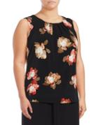 Calvin Klein Plus Pleated Floral Shell