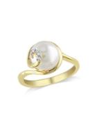 Sonatina Yellow-plated Sterling Silver And 9-9.5mm Freshwater Pearl And Diamond Swirl Ring