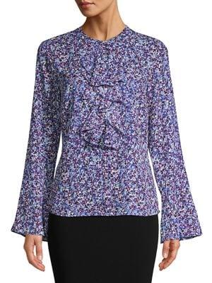Karl Lagerfeld Paris Watercolor Ruffled Bell-sleeve Blouse