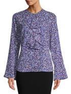 Karl Lagerfeld Paris Watercolor Ruffled Bell-sleeve Blouse