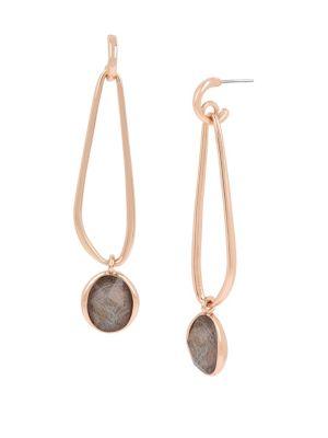 H Halston Rose Goldtone Sculptural Link And Stone Drop Earrings