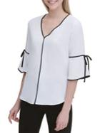 Calvin Klein Piped V-neck Tie-sleeve Blouse
