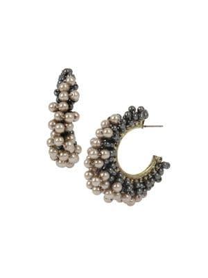 Miriam Haskell Faux Pearl Hoop Earrings