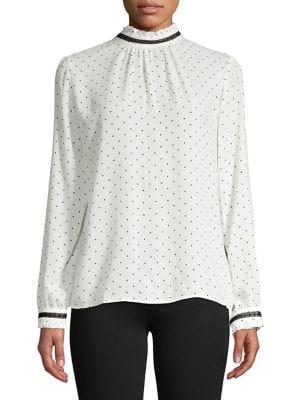 Karl Lagerfeld Paris High Neck Polka Dot Blouse