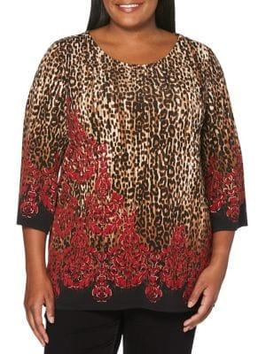 Rafaella Plus Plus Plus Leopard And Floral Printed Top