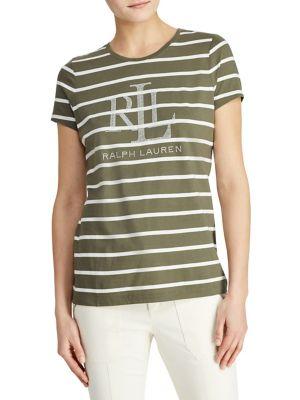 Lauren Ralph Lauren Striped Studded Logo Tee