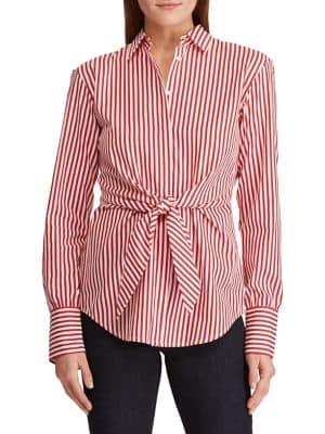 Lauren Ralph Lauren Striped Tie-front Cotton Shirt