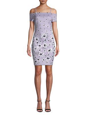 Guess Scuba Floral-print Cold-shoulder Bodycon Dress
