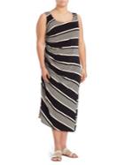 Vince Camuto Plus Sleeveless Ruched Striped Dress