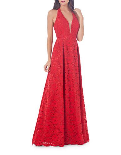 Js Collections Halter Floral Lace Gown
