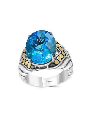 Effy Sterling Silver, 18k Yellow Gold And Blue Topaz Ring
