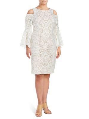 Xscape Plus Lace Cold Shoulder Dress