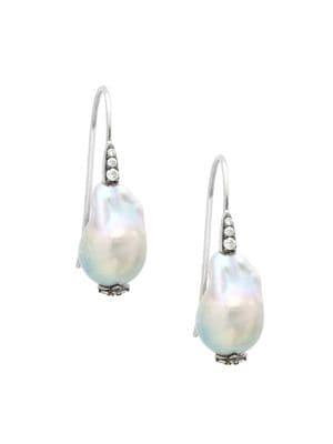 Nadri Silvertone, 12.7mm Freshwater Pearl & White Topaz Earrings