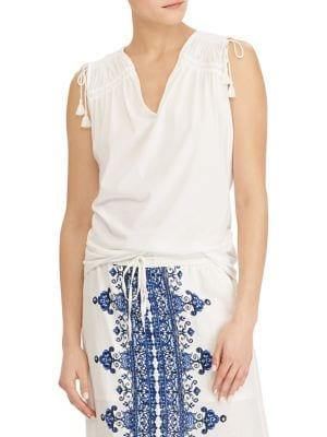 Lauren Ralph Lauren Petite Ruched-shoulder Cotton Tank Top