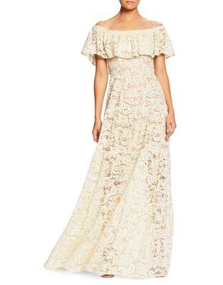 Dress The Population Reese Off-shoulder Lace Ruffle Gown