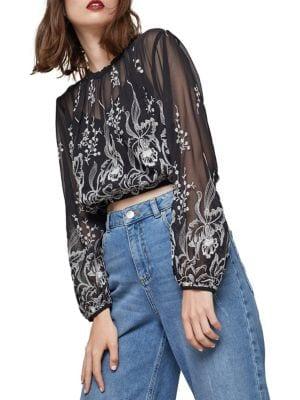 Miss Selfridge Embroidered Sheer Blouse
