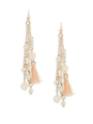 Cara Three-tiered Stone Accented Tassel Drop Earrings