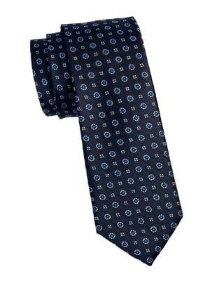 Black Brown Silk Textured Medallion-print Tie