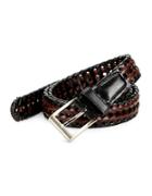 Black Brown Woven Leather Contrast Belt