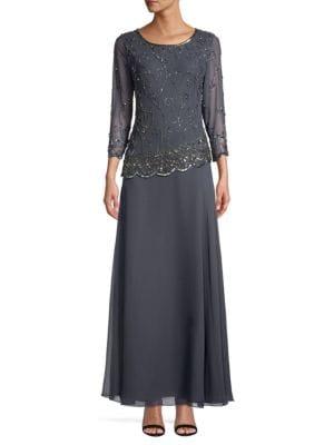 J Kara Beaded Sheer Gown