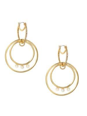 Vince Camuto Orbital Faux Pearl And Crystal Hoop Earrings