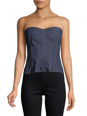 Ashley Graham X Marina Rinaldi Woven Denim Strapless Top