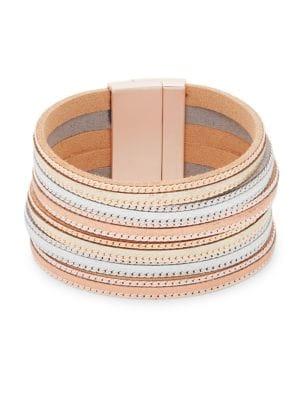 Design Lab Tri-tone And Leather Multi-strand Bracelet