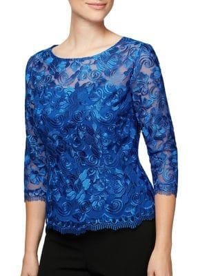 Alex Evenings Embroidered Illusion Neckline Blouse