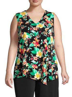 Rafaella Plus Floral V-neck Handkerchief Top