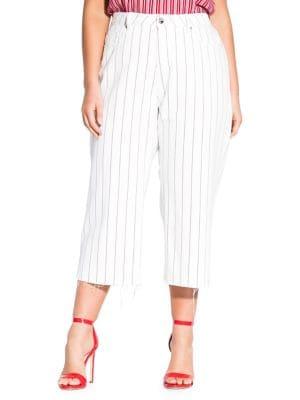 City Chic Plus Striped Wide-leg Cropped Jeans