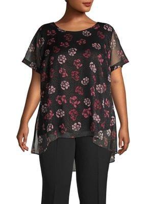 Vince Camuto Plus Floral Dotted Sheer Top