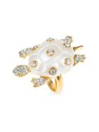 Kenneth Jay Lane Faux Pearl And Crystal Turtle Ring