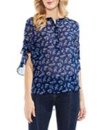 Vince Camuto Petite Dainty Calico Flutter-sleeve Blouse