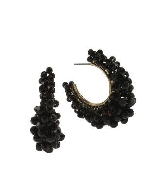 Miriam Haskell Woven Jet Beaded Hoop Earrings