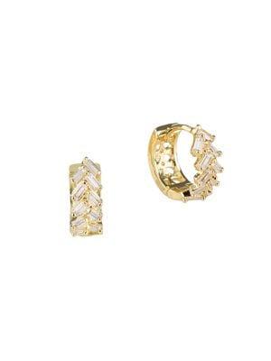 Cz By Kenneth Jay Lane Goldplated And Cubic Zirconia Baguette Chevron Huggie Hoop Earrings
