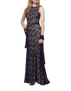 Alex Evenings Sleeveless Sequined Lace Gown