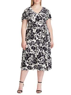 Lauren Ralph Lauren Plus Belted Floral Jersey Dress