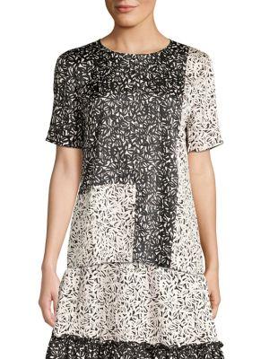 Donna Karan Short-sleeve Two-print Blouse