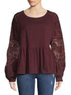 Free People Penny Embroidered Peplum Top