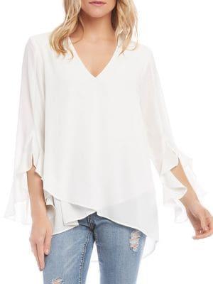 Karen Kane Relaxed-fit Ruffled-sleeve Crossover High-low Blouse