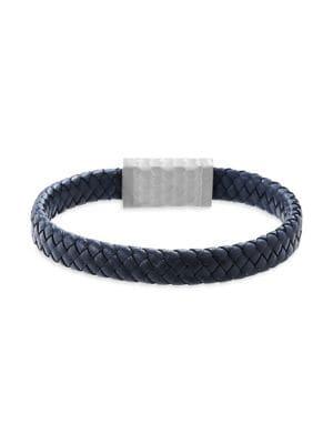 Lord & Taylor Stainless Steel & Textured Leather Rectangular Bar Bracelet
