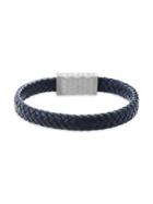 Lord & Taylor Stainless Steel & Textured Leather Rectangular Bar Bracelet